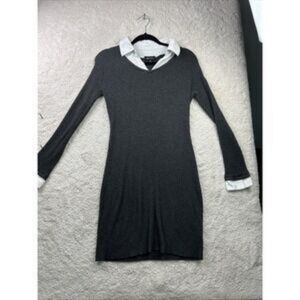 Gray Long-Sleeve Knit Dress with White Collar By Ab Studio